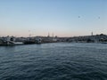 Aerial view of Galata bridge of Golden Horn bay and Eminonu stat