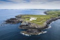 Aerial view of Galley Head Lighthouse in Rathbarry near Rosscarbery, Cork, on the south coast of Ireland