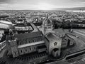 Aerial view on Galway Cathedral. Black and white image.