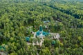 Aerial view of Ganina Yama Ganyas Pit - Complex of wooden Orthodox churches at the burial place of last Russian tsar near Royalty Free Stock Photo
