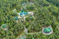 Aerial view of Ganina Yama Ganyas Pit - Complex of wooden Orthodox churches at the burial place of last Russian tsar near Royalty Free Stock Photo