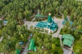 Aerial view of Ganina Yama Ganyas Pit - Complex of wooden Orthodox churches at the burial place of last Russian tsar near Royalty Free Stock Photo