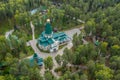 Aerial view of Ganina Yama Ganyas Pit - Complex of wooden Orthodox churches at the burial place of last Russian tsar near Royalty Free Stock Photo