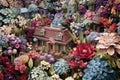 aerial view of a garden made entirely of paper blooms