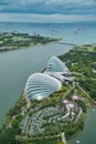 Aerial view of Gardens by the Bay conservatories. Royalty Free Stock Photo