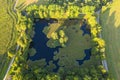 Aerial view Gardens of czech historical town Cesky Krumlov. UNESCO World Heritage Site in beautiful golden morning light