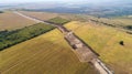 Aerial view of gas and oil pipeline construction and excavation. Big pipeline is under construction