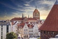 Aerial view of Gdansk with church clock tower in the distance Royalty Free Stock Photo