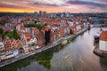 Aerial view of the Gdansk city over Motlawa river with amazing architecture at sunset,  Poland Royalty Free Stock Photo