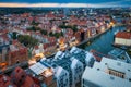 Aerial view of the Gdansk city over Motlawa river with amazing architecture at sunset,  Poland Royalty Free Stock Photo