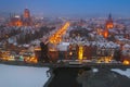 Aerial view of Gdansk at dusk in winter scenery, Poland Royalty Free Stock Photo