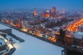 Aerial view of Gdansk at dusk in winter scenery, Poland Royalty Free Stock Photo