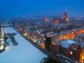 Aerial view of Gdansk at dusk in winter scenery, Poland Royalty Free Stock Photo