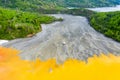 Aerial view of Geamana church flooded by mining waste water