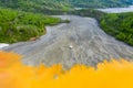 Aerial view of Geamana church flooded by mining waste water