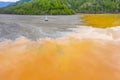 Aerial view of Geamana church flooded by mining waste water