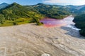 Aerial view of Geamana village toxic waste lake from coper mine Royalty Free Stock Photo