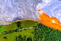 Aerial view of Geamana village toxic waste lake from coper mine Royalty Free Stock Photo