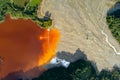 Aerial view of Geamana village toxic waste lake from coper mine Royalty Free Stock Photo