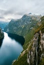 Aerial view Geiranger fjord in Norway mountains and waterfall landscape Travel beautiful destinations Royalty Free Stock Photo