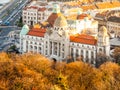 Aerial view of Gellert thermal spa historical building, Budapest, Hungary, Europe
