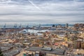 Aerial view of Genoa, Italy, the harbor with the hiistoric centre, Italy