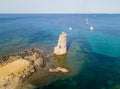 Aerial View of the Genovese Tower, Tour Genoise, Cap Corse Peninsula, Corsica. Coastline. France