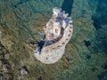 Aerial View of the Genovese Tower, Tour Genoise, Cap Corse Peninsula, Corsica. Coastline. France