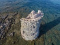 Aerial View of the Genovese Tower, Tour Genoise, Cap Corse Peninsula, Corsica. Coastline. France