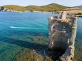 Aerial View of the Genovese Tower, Tour Genoise, Cap Corse Peninsula, Corsica. Coastline. France