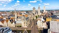 Aerial view of Gent, Belgium with a stunning skyline of tall buildings