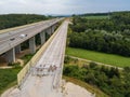 Aerial view of a German Autobahn with construction works Royalty Free Stock Photo