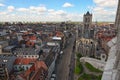 Aerial view of Ghent from Belfry. Beautiful medieval buildings and Saint Nicholas` Church.