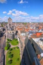 Aerial view of Ghent from Belfry. Saint Nicholas` Church and beautiful medieval buildings. Royalty Free Stock Photo