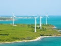 Aerial view of giant wind turbines in Penghu, Taiwan