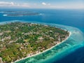 Aerial view with Gili islands and ocean, drone shot. Gili Air, Meno and Trawangan Royalty Free Stock Photo