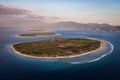 Aerial View of the Gili Islands at Sunset, Lombok, Indonesia Royalty Free Stock Photo