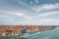 Aerial view of Giudecca Channel with big boat, Venice