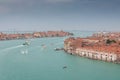 Aerial view of Giudecca Channel with boat traffic, Venice