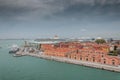 Aerial view of Giudecca channel and Venice cruise ships terminal