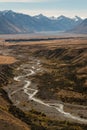 Aerial view of glacial stream in Southern Alps Royalty Free Stock Photo