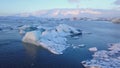 Aerial view of Glacier Lagoon, Jokulsarlon, Iceland, Europe drone flight establishing shot