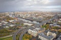 Aerial view of Glasgow showing the Kingston Bridge over the River Clyde and M8, M74 Motorway