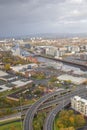 Aerial view of Glasgow showing the Kingston Bridge over the River Clyde and M8, M74 Motorway