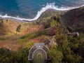 Aerial view of the glass skywalk above the Cabo Girao cliff. Sightseeing point near the capital of Funchal, Madeira, Portugal