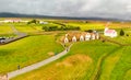 Aerial view of Glaumbaer, Iceland. Glaumbaer, in the Skagafjordur district in North Iceland, is a museum featuring a renovated