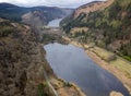 Aerial view of the Glendalough glacial valley in Wicklow Ireland. Royalty Free Stock Photo