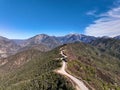 Aerial view of the Glendora Ridge Road on the mountains in California