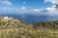 Aerial view of a glimpse of the island of Gorgona, Italy, on a sunny day