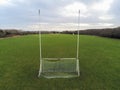 Aerial view on a goal post for football, rugby, hurling and camogie. Concept Irish National sport, outdoors activity